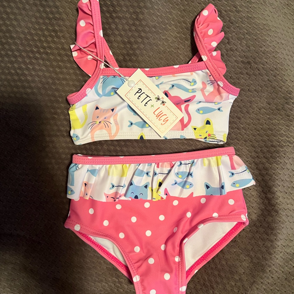 Pete + Lucy swim suit, cats and polkadots
